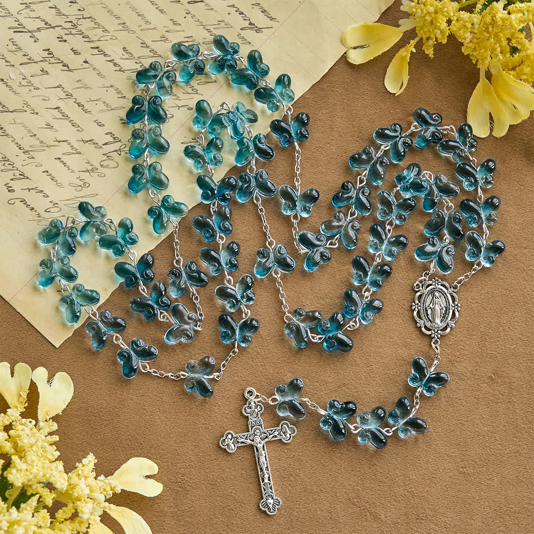 Christianartworkshop Wings of Devotion Schimmerndes blaues Schmetterlings-Gebetsarmband, Tier-Rosenkranz - image 3