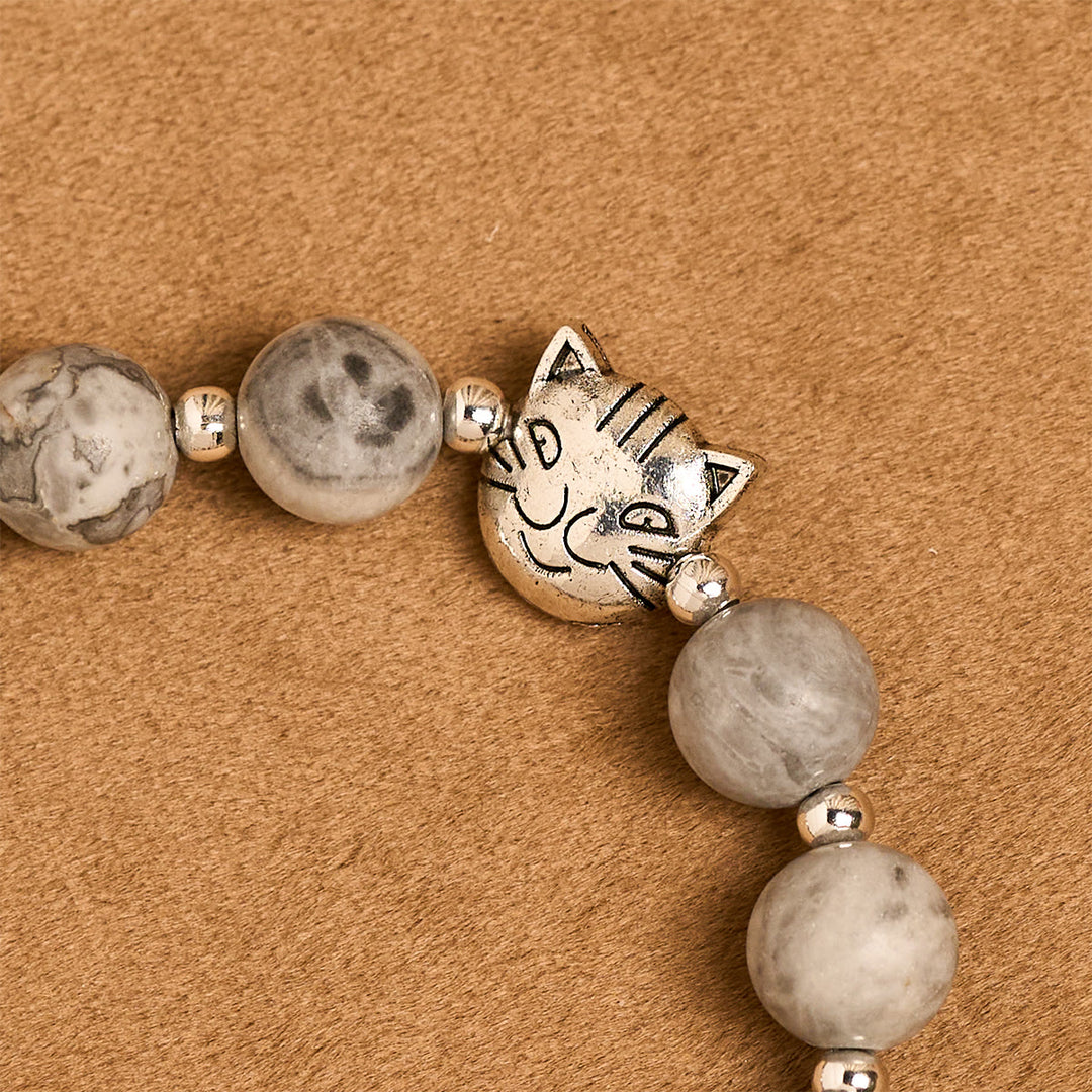 Christianartworkshop Gebetsrosenkranz mit hellgrauer getigerter Katze: Gebetsvolle Fürsorge für streunende Katzen, Armband, Tierrosenkranz - image 15