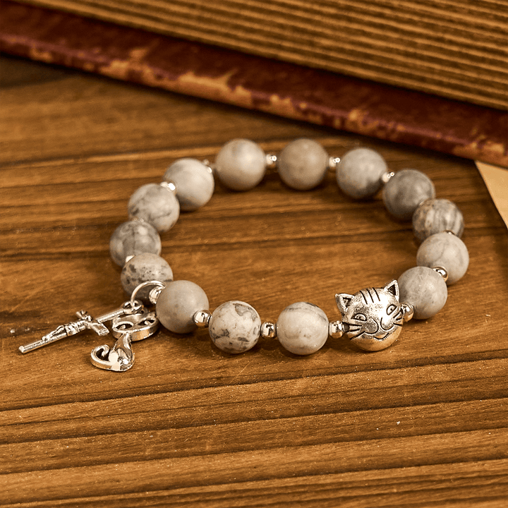Christianartworkshop Gebetsrosenkranz mit hellgrauer getigerter Katze: Gebetsvolle Fürsorge für streunende Katzen, Armband, Tierrosenkranz - image 14