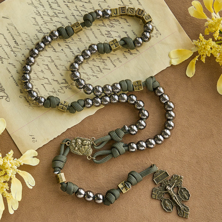 Christianartworkshop Militär – Paracord-Rosenkranz im Stil: Silberfarbene Perlen und Messing JESUS - image 5