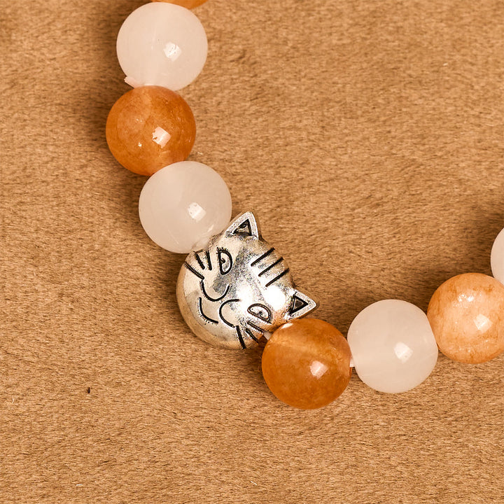 Christianartworkshop Armband mit orangefarbenem und weißem Quarz und Katzengesicht aus Edelstahl mit Anhängern eines orangefarbenen getigerten Tiers - image 6