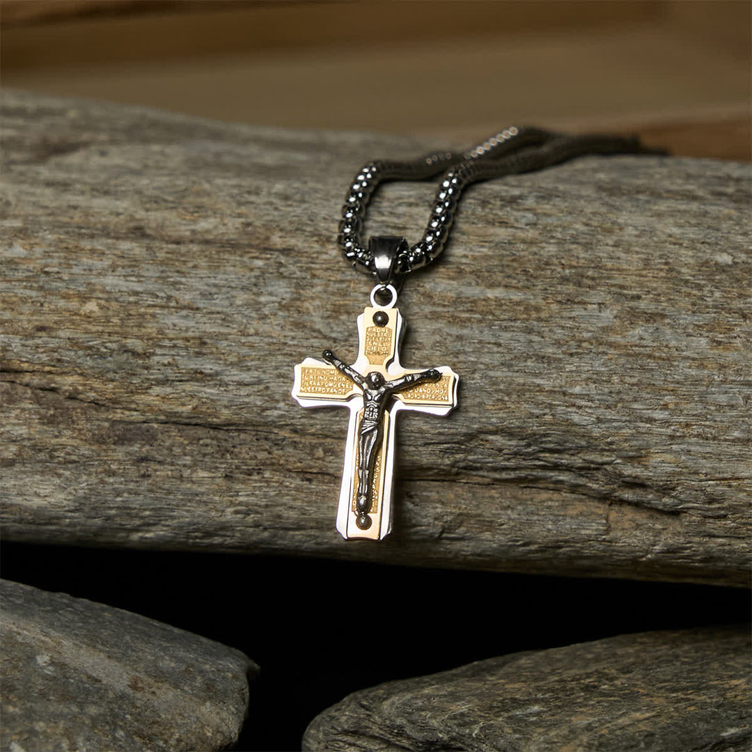 Christianartworkshop Zweifarbige Halskette mit Kruzifix aus Metall mit Jesusfigur: Glaube & Kunst Fusion - Golden - image 0