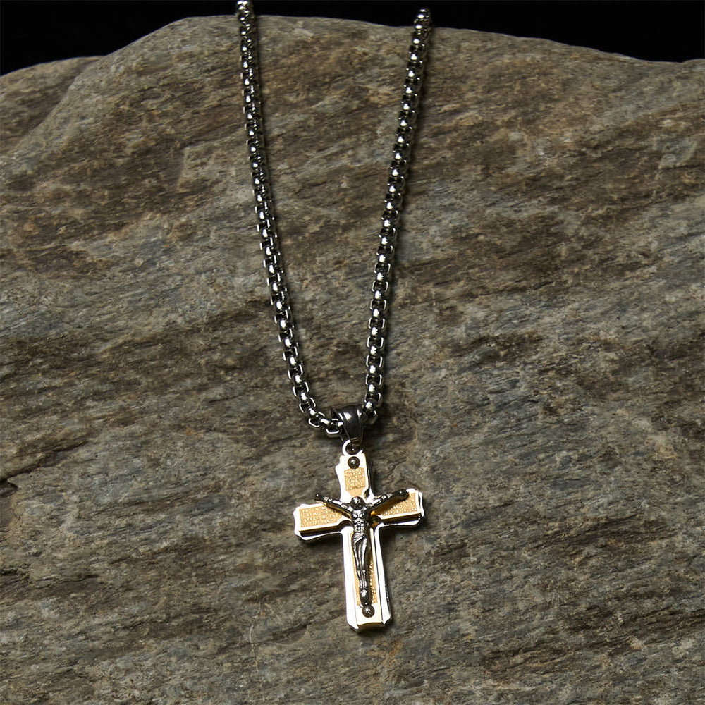 Christianartworkshop Zweifarbige Halskette mit Kruzifix aus Metall mit Jesusfigur: Glaube & Kunst Fusion - image 1