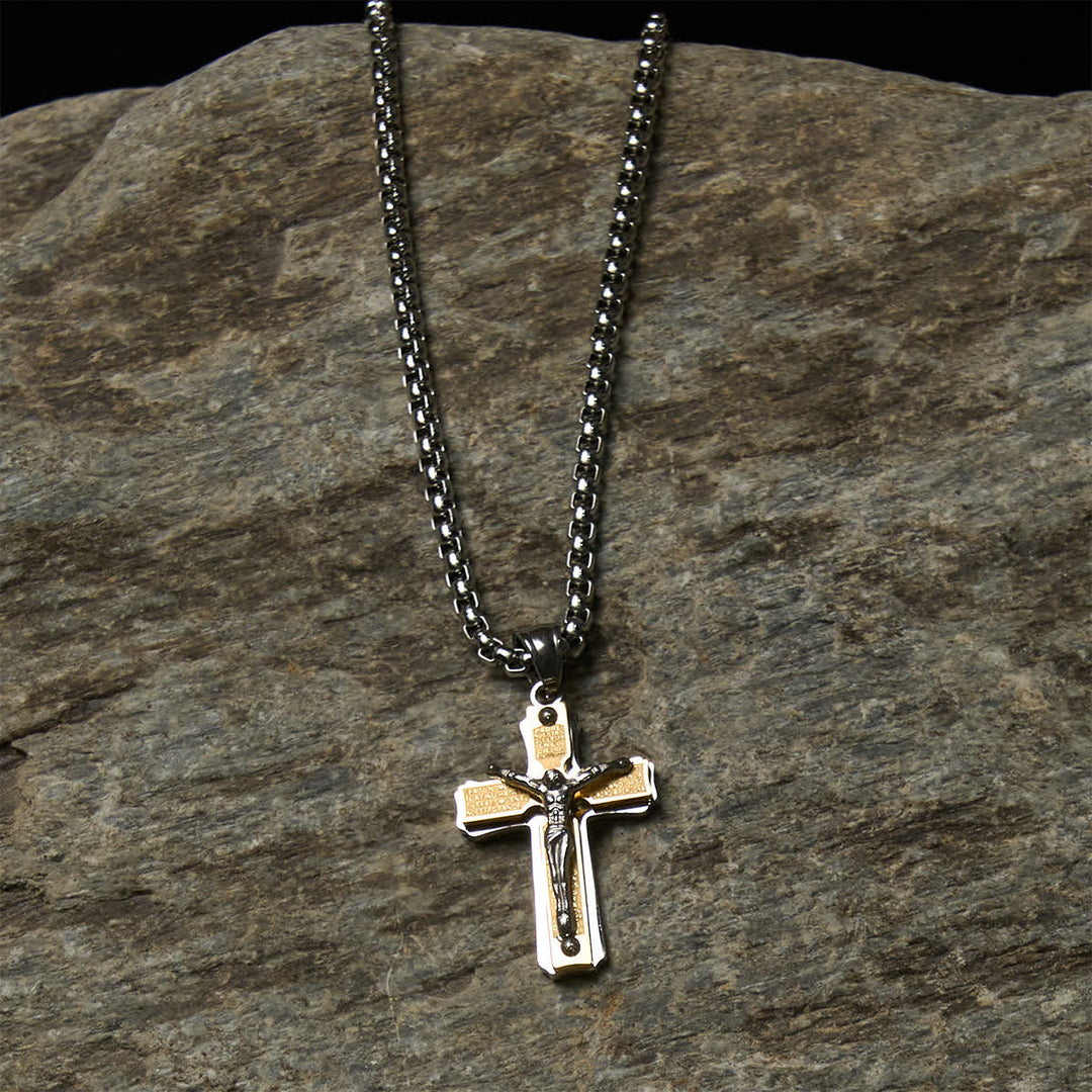 Christianartworkshop Zweifarbige Halskette mit Kruzifix aus Metall mit Jesusfigur: Glaube & Kunst Fusion - image 1