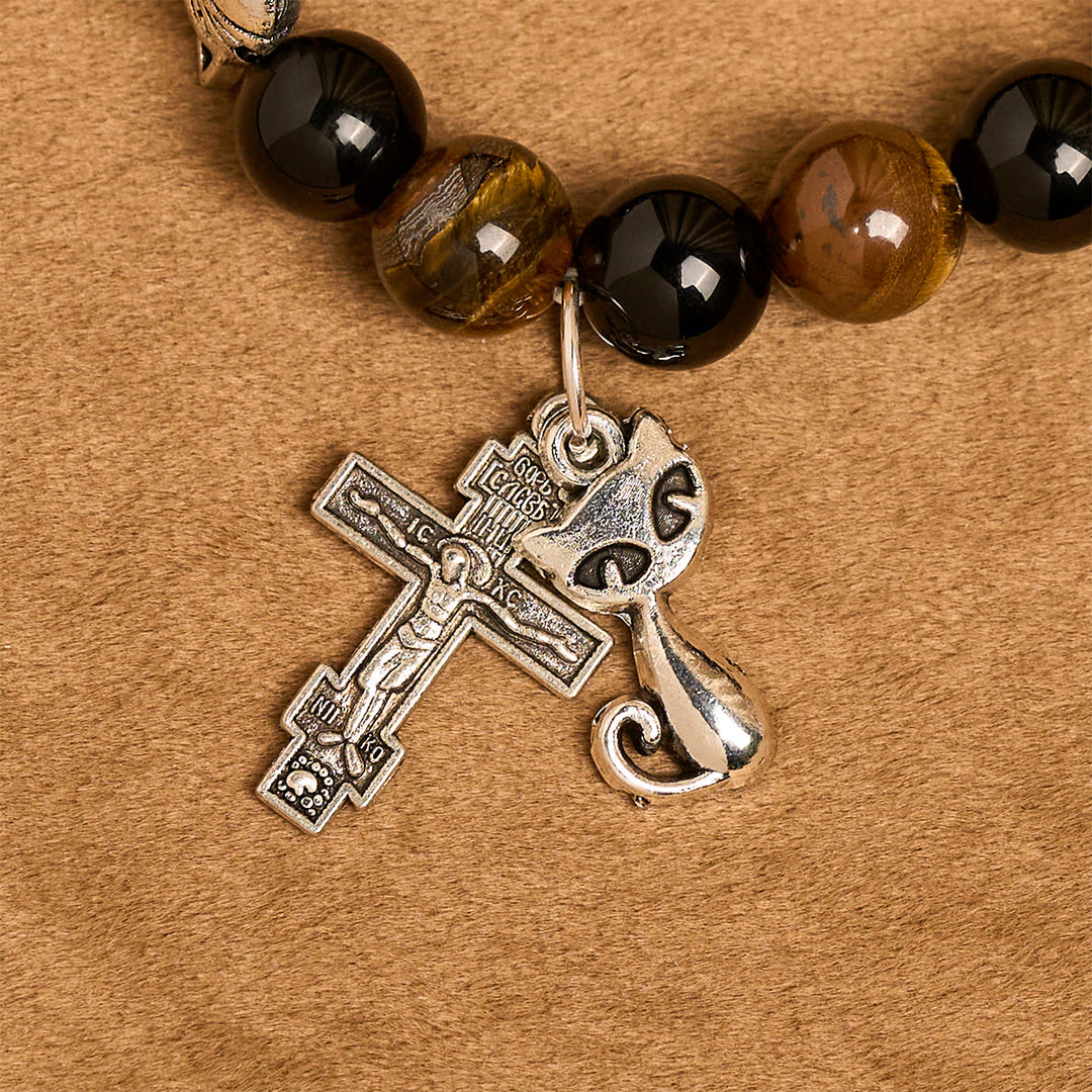 Christianartworkshop Treue getigerte Katze mit braun-schwarzen Perlen für liebevolles Gebet, Tierarmband - image 6