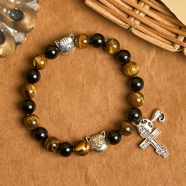 Christianartworkshop Treue getigerte Katze mit braun-schwarzen Perlen für liebevolles Gebet, Tierarmband - image 4
