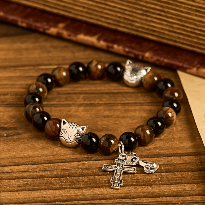 Christianartworkshop Treue getigerte Katze mit braun-schwarzen Perlen für liebevolles Gebet, Tierarmband - image 2