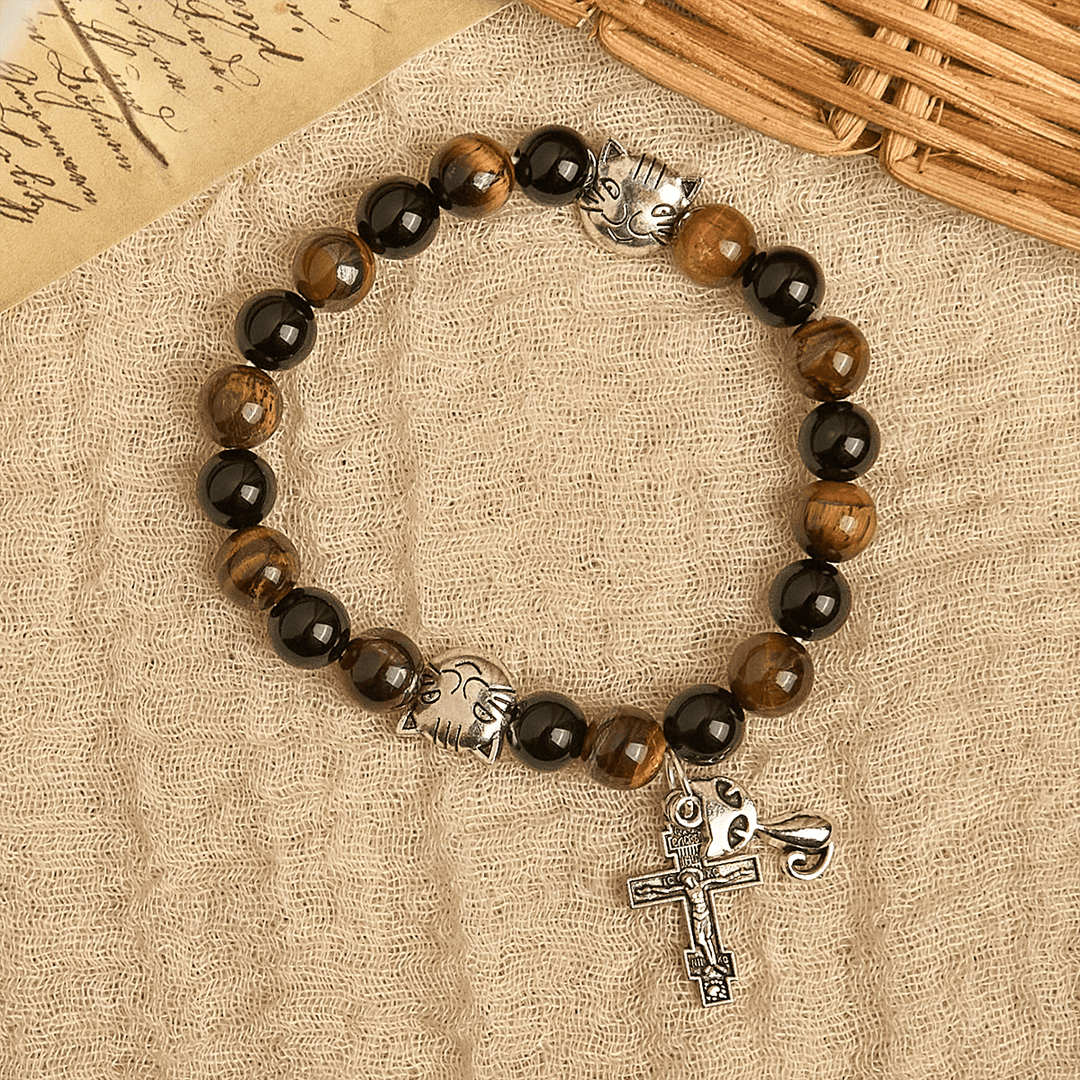Christianartworkshop Treue getigerte Katze mit braun-schwarzen Perlen für liebevolles Gebet, Tierarmband - image 3