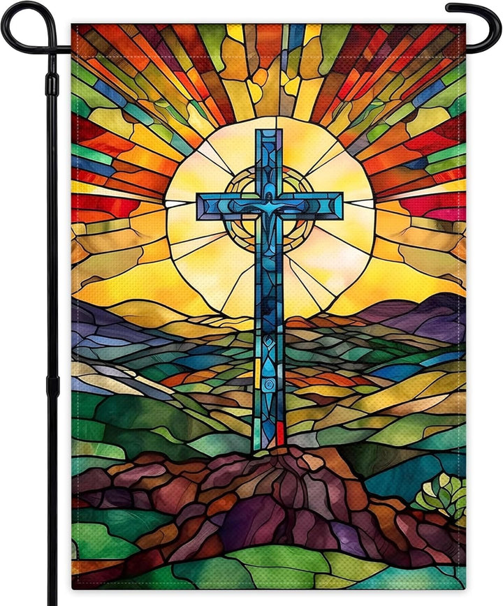 Christianartworkshop Gartenflagge mit gebeiztem Kreuz: Lebendiges religiöses Glaubensdekor - image 6