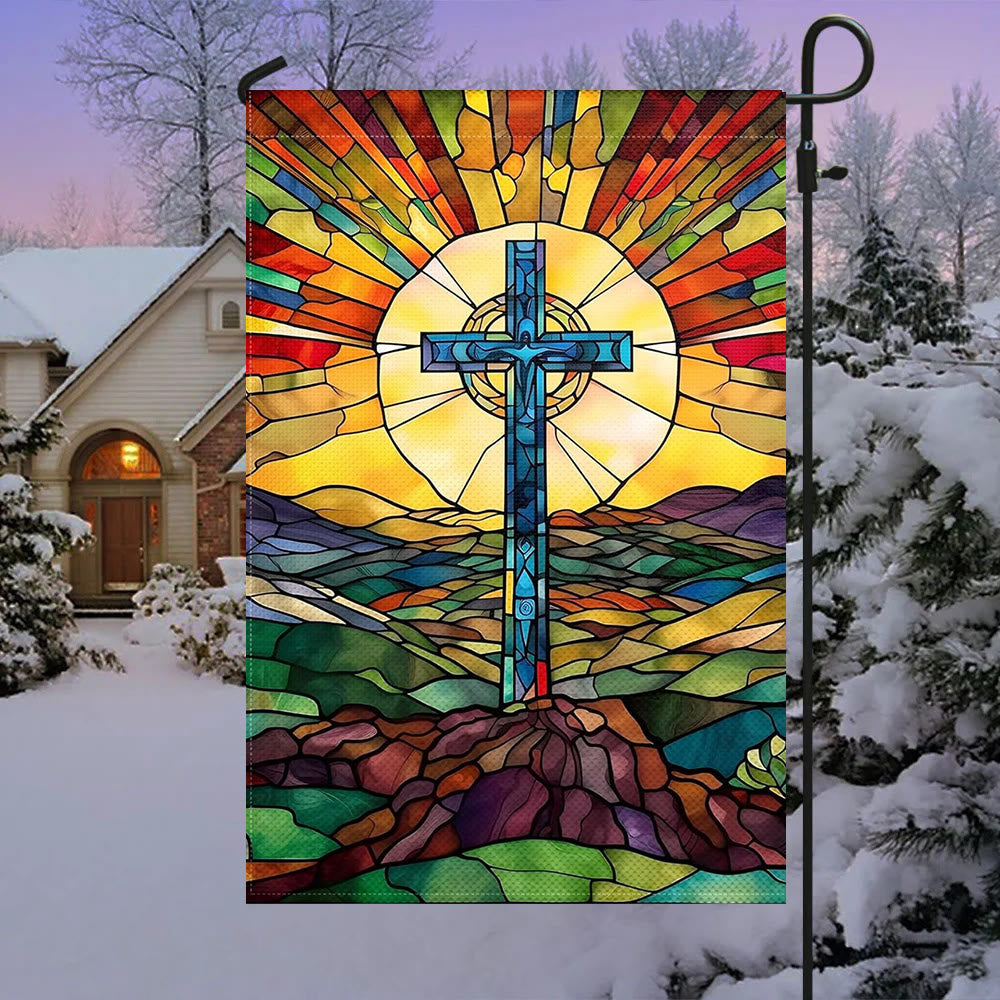 Christianartworkshop Gartenflagge mit gebeiztem Kreuz: Lebendiges religiöses Glaubensdekor - image 2