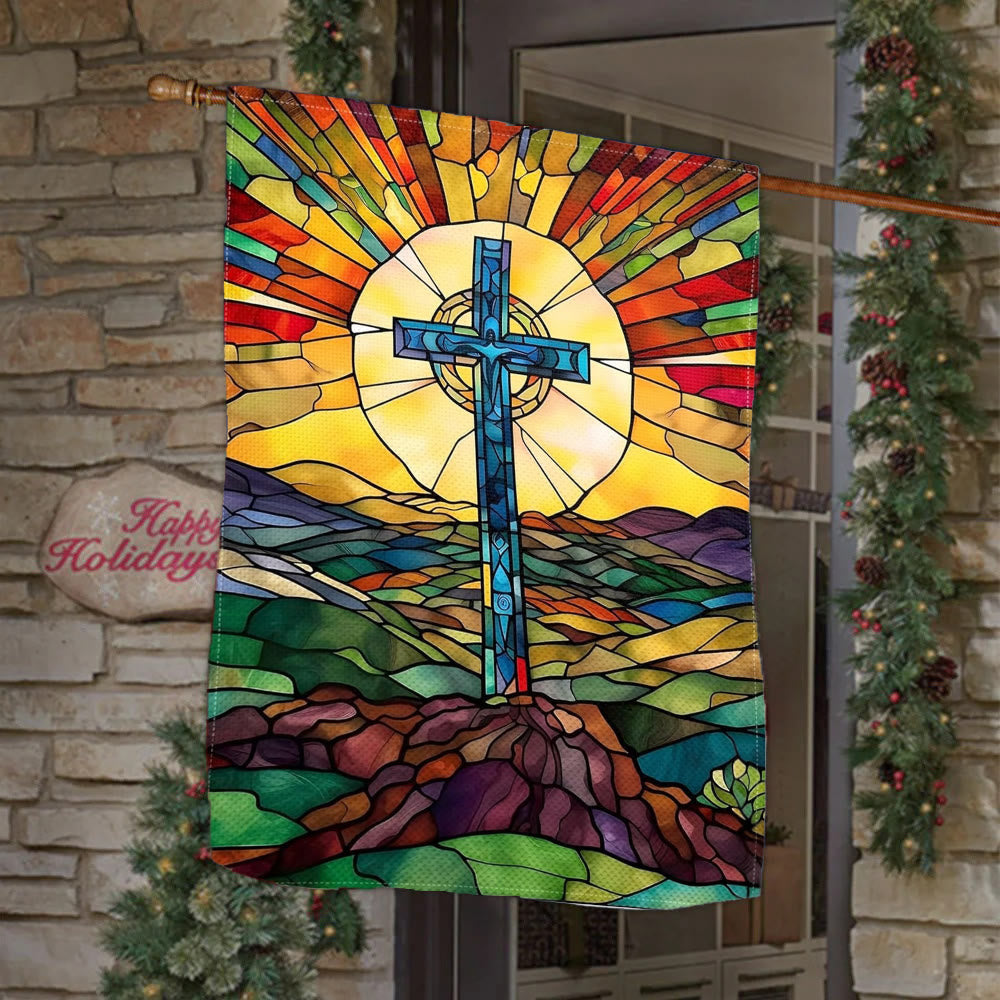 Christianartworkshop Gartenflagge mit gebeiztem Kreuz: Lebendiges religiöses Glaubensdekor - 90×150cm (3×5 Fuß) - image 0