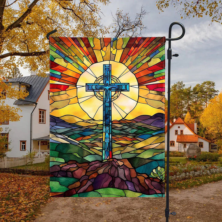 Christianartworkshop Gartenflagge mit gebeiztem Kreuz: Lebendiges religiöses Glaubensdekor - image 4