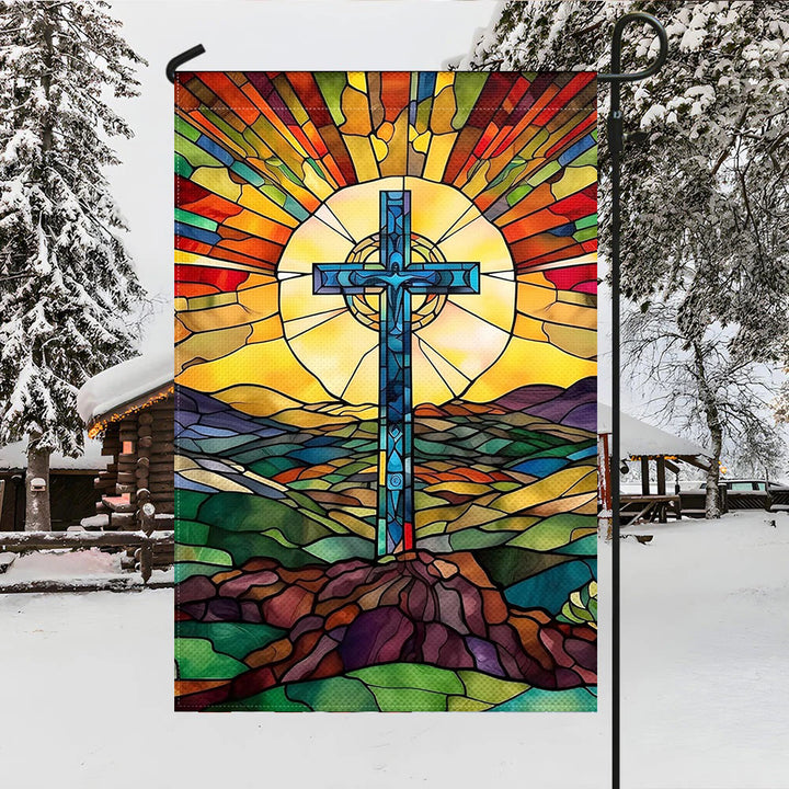 Christianartworkshop Gartenflagge mit gebeiztem Kreuz: Lebendiges religiöses Glaubensdekor - image 3