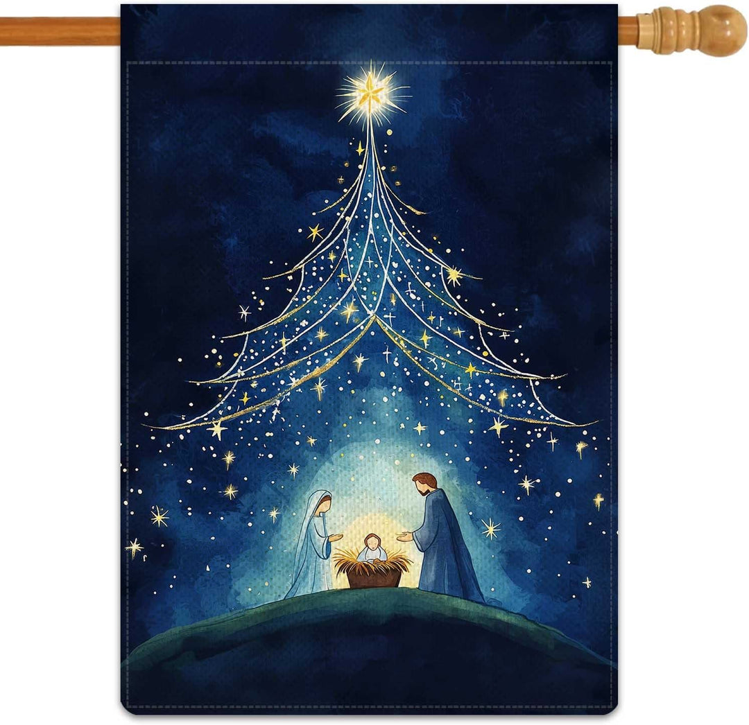 Christianartworkshop Gartenflagge „Heilige Nacht“: Sternenbaum und Bethlehem-Stern-Dekor - image 6