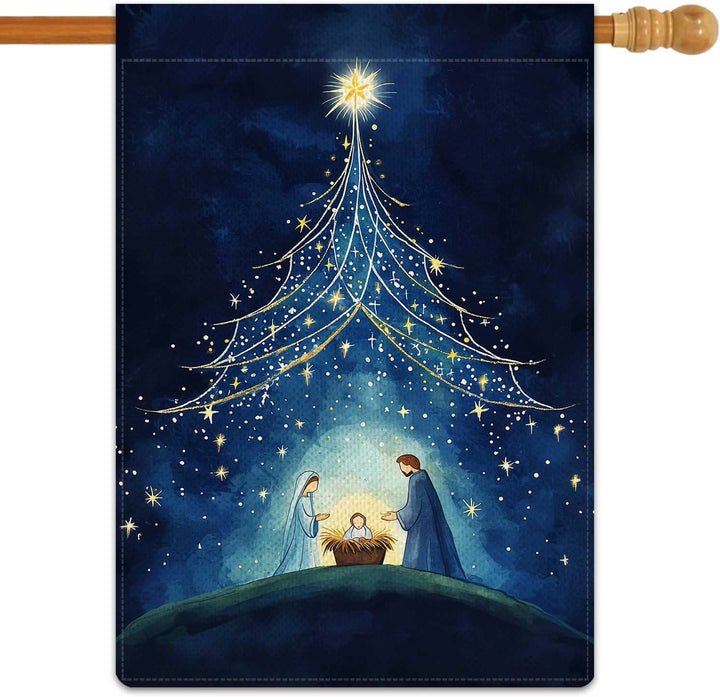 Christianartworkshop Gartenflagge „Heilige Nacht“: Sternenbaum und Bethlehem-Stern-Dekor - image 6