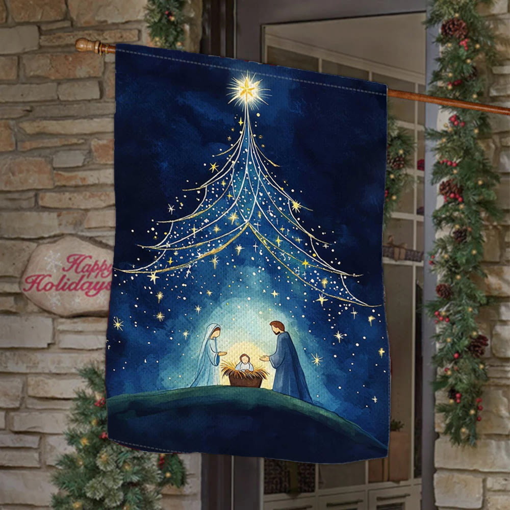 Christianartworkshop Gartenflagge „Heilige Nacht“: Sternenbaum und Bethlehem-Stern-Dekor - 90×150cm (3×5 Fuß) - image 0