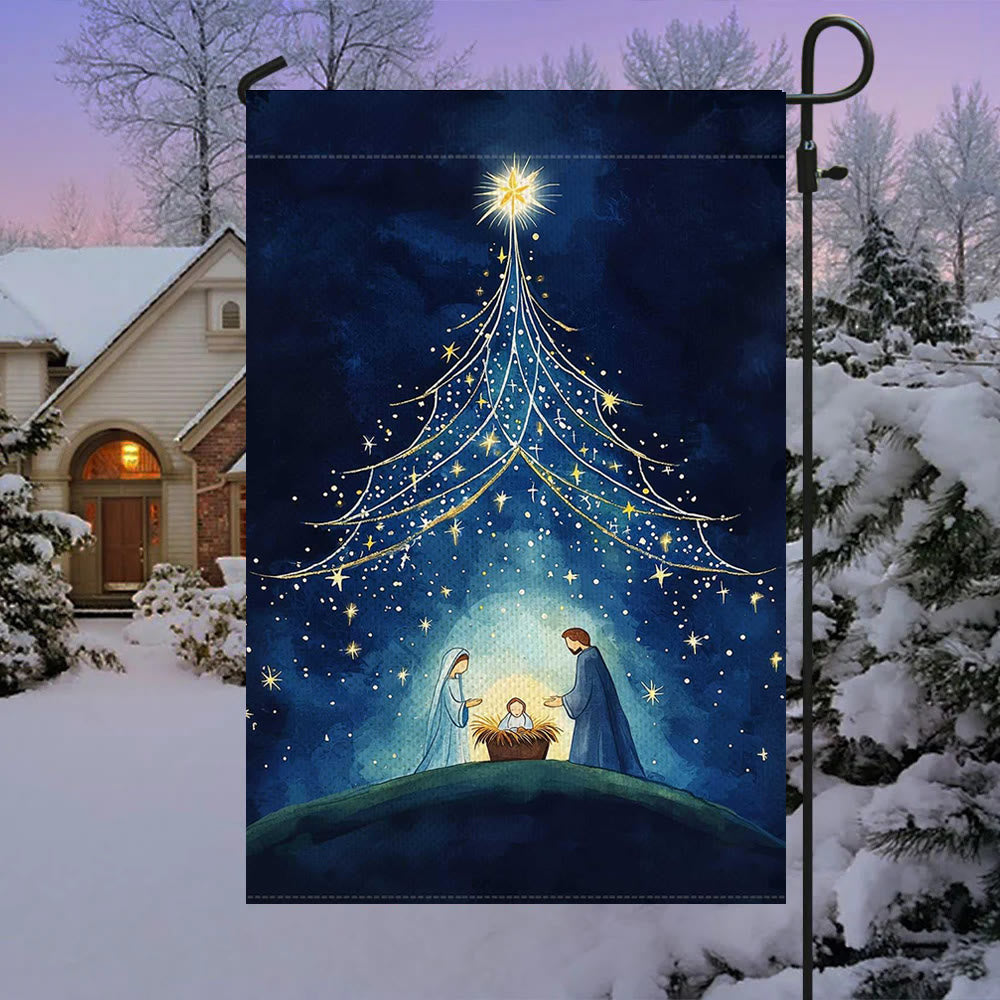 Christianartworkshop Gartenflagge „Heilige Nacht“: Sternenbaum und Bethlehem-Stern-Dekor - image 2