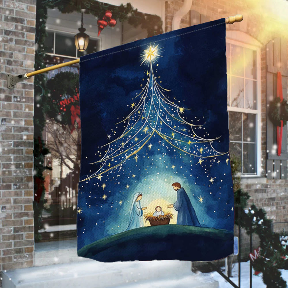 Christianartworkshop Gartenflagge „Heilige Nacht“: Sternenbaum und Bethlehem-Stern-Dekor - image 1