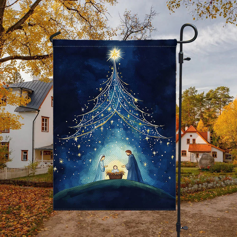 Christianartworkshop Gartenflagge „Heilige Nacht“: Sternenbaum und Bethlehem-Stern-Dekor - image 4