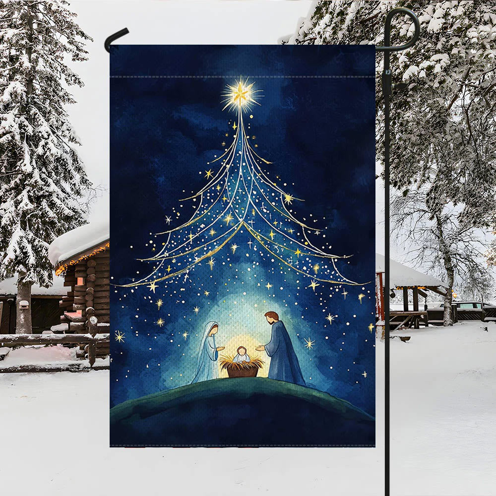 Christianartworkshop Gartenflagge „Heilige Nacht“: Sternenbaum und Bethlehem-Stern-Dekor - image 3