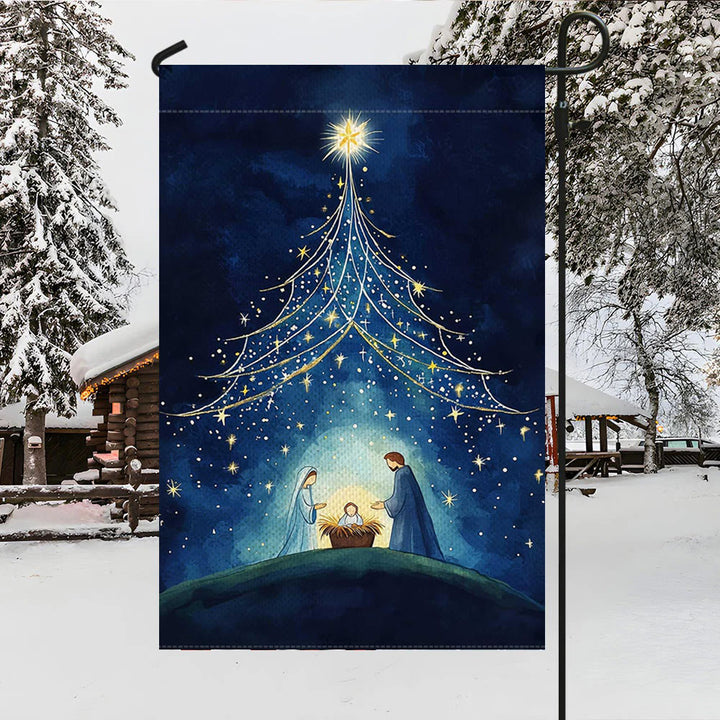 Christianartworkshop Gartenflagge „Heilige Nacht“: Sternenbaum und Bethlehem-Stern-Dekor - image 3
