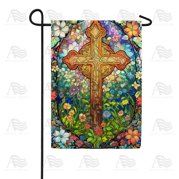 Christianartworkshop Floral – Gartenflagge mit umkreistem, gebeiztem Kreuz: Glaubensdekor für den Hof - image 5