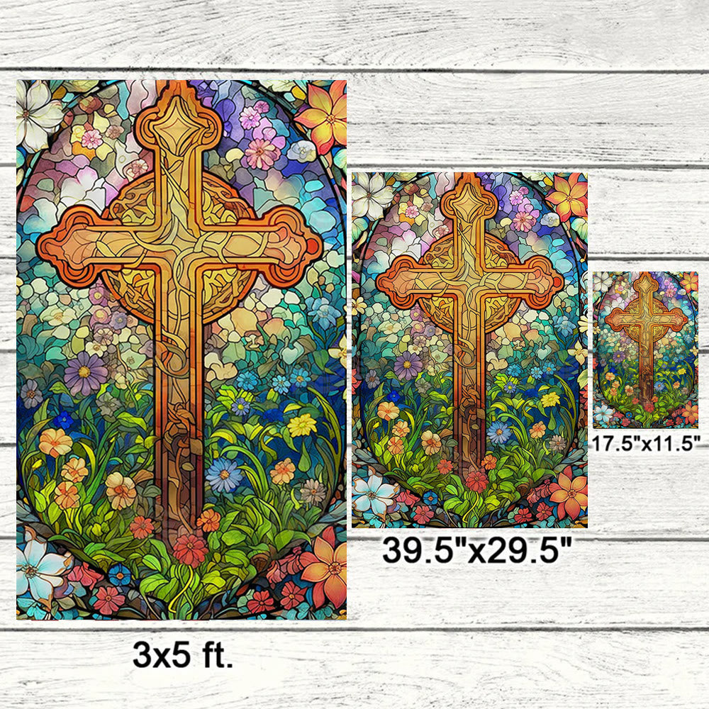 Christianartworkshop Floral – Gartenflagge mit umkreistem, gebeiztem Kreuz: Glaubensdekor für den Hof - image 6