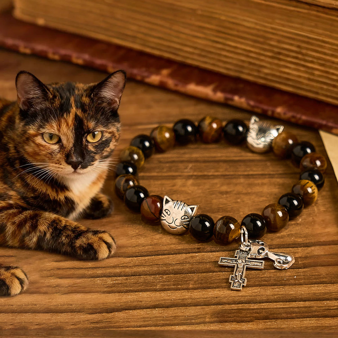 Christianartworkshop Treue getigerte Katze mit braun-schwarzen Perlen für liebevolles Gebetsarmband, Tierrosenkranz - Armband mit getigerter Katze - image 9