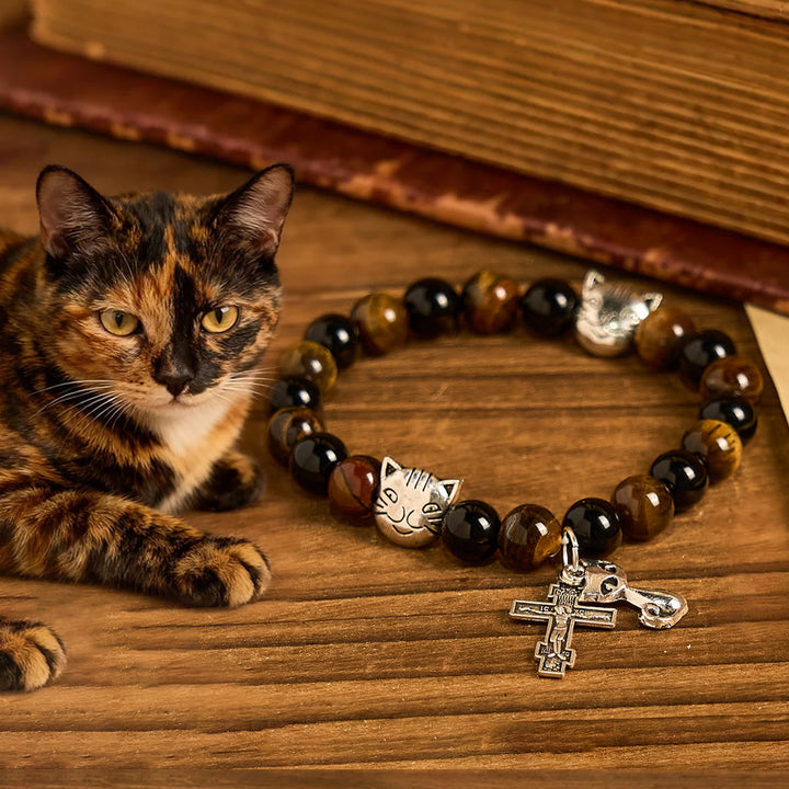 Christianartworkshop Treue getigerte Katze mit braun-schwarzen Perlen für liebevolles Gebetsarmband, Tierrosenkranz - Armband mit getigerter Katze - image 9