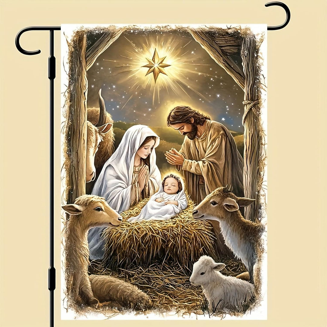 Christianartworkshop Warme Weihnachtsflagge für den Garten: Heilige Familie, Tiere und Stern von Bethlehem - image 6
