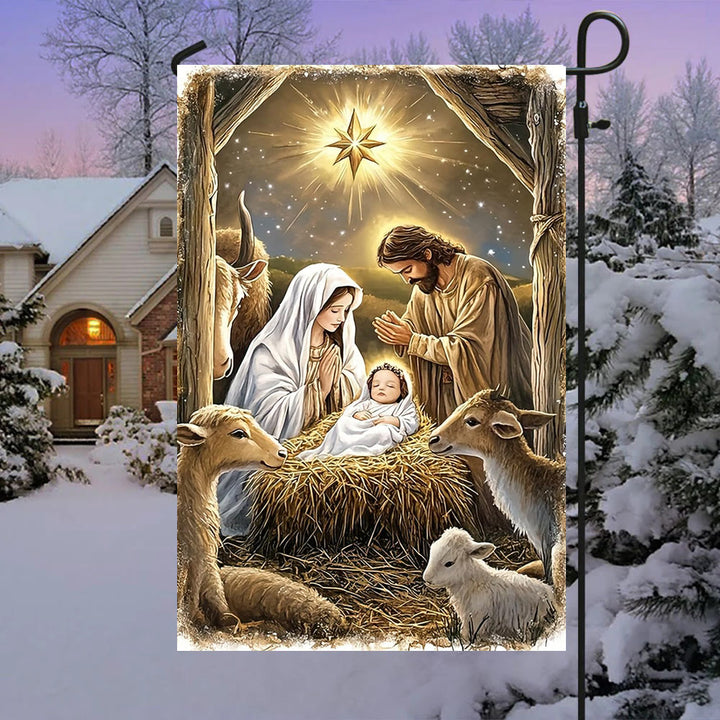 Christianartworkshop Warme Weihnachtsflagge für den Garten: Heilige Familie, Tiere und Stern von Bethlehem - image 2