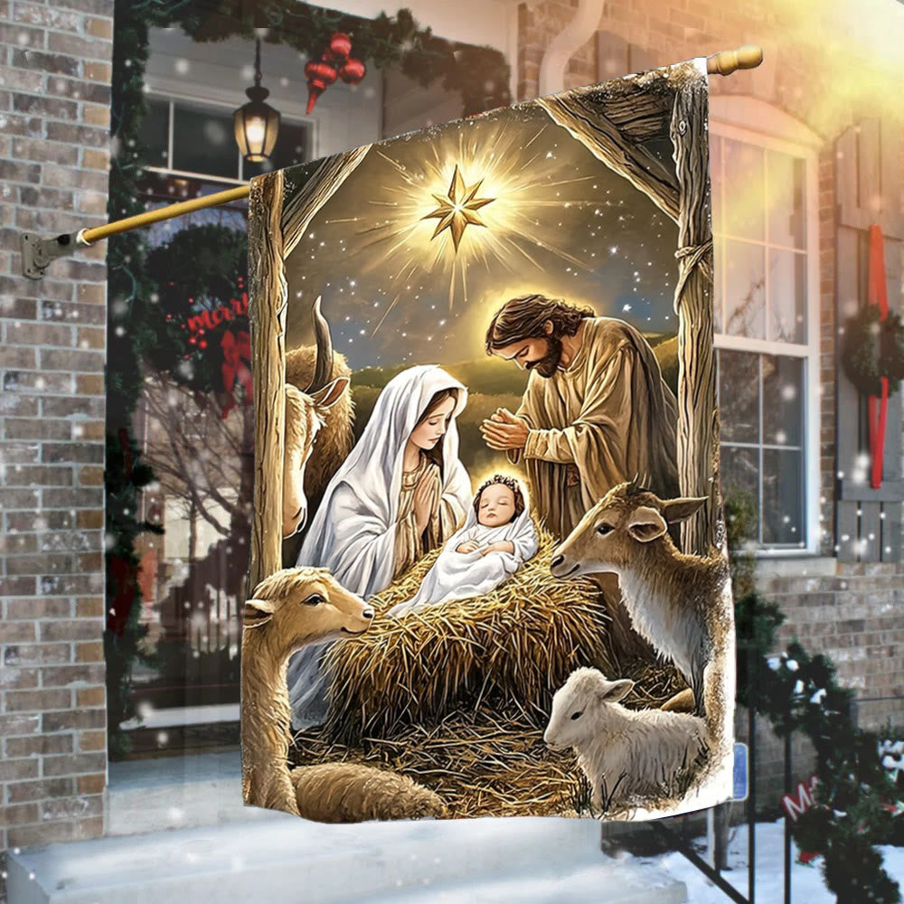 Christianartworkshop Warme Weihnachtsflagge für den Garten: Heilige Familie, Tiere und Stern von Bethlehem - image 1