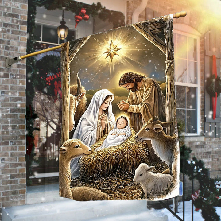 Christianartworkshop Warme Weihnachtsflagge für den Garten: Heilige Familie, Tiere und Stern von Bethlehem - image 1