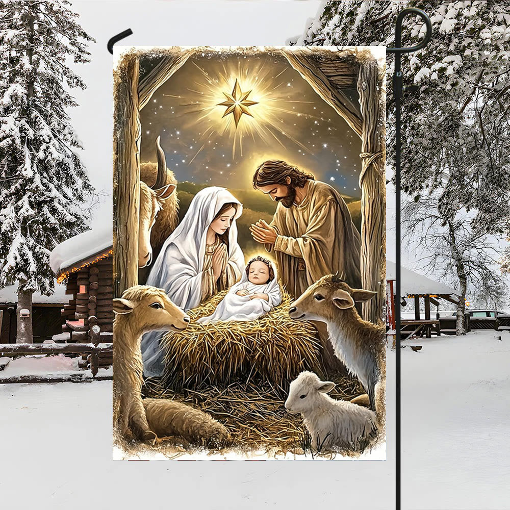 Christianartworkshop Warme Weihnachtsflagge für den Garten: Heilige Familie, Tiere und Stern von Bethlehem - image 3