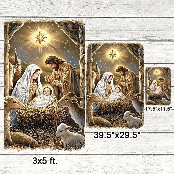 Christianartworkshop Warme Weihnachtsflagge für den Garten: Heilige Familie, Tiere und Stern von Bethlehem - image 5