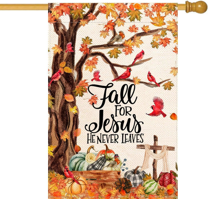 Christianartworkshop Fall for Jesus Herbst-Gartenflagge mit roten Kardinälen und Kürbissen - image 6