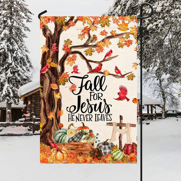 Christianartworkshop Fall for Jesus Herbst-Gartenflagge mit roten Kardinälen und Kürbissen - image 3