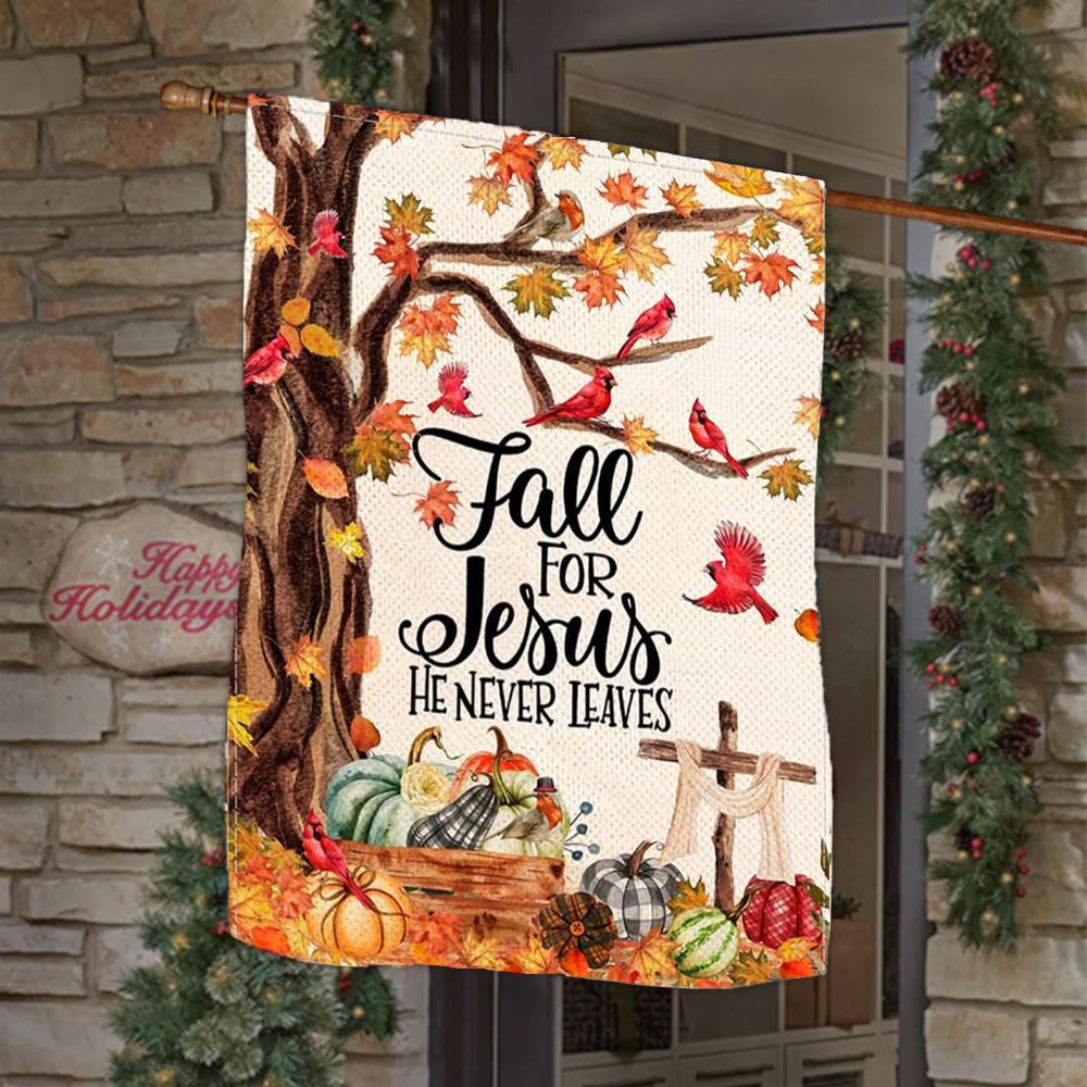 Christianartworkshop Fall for Jesus Herbst-Gartenflagge mit roten Kardinälen und Kürbissen - Stil A - 90×150cm (3×5 Fuß) - image 0