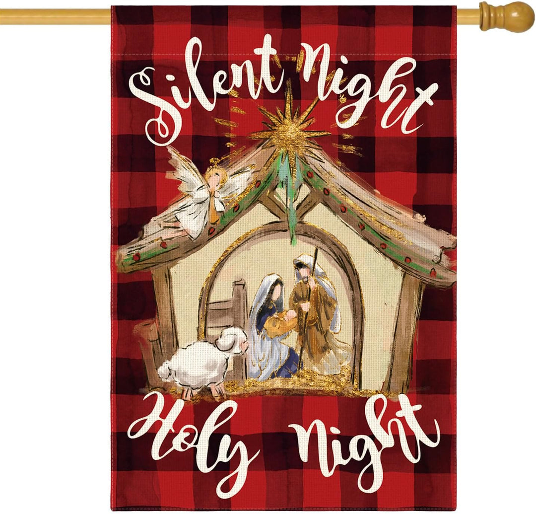 Christianartworkshop Faith – Gefüllte Stille Nacht Gartenflagge: Buffalo Plaid & Krippe - image 6