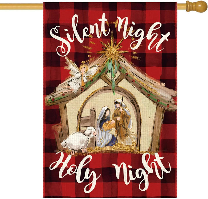 Christianartworkshop Faith – Gefüllte Stille Nacht Gartenflagge: Buffalo Plaid & Krippe - image 6