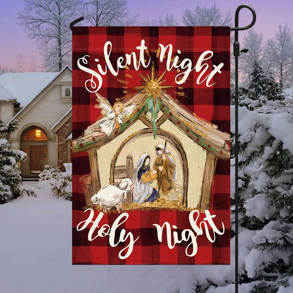 Christianartworkshop Faith – Gefüllte Stille Nacht Gartenflagge: Buffalo Plaid & Krippe - image 2