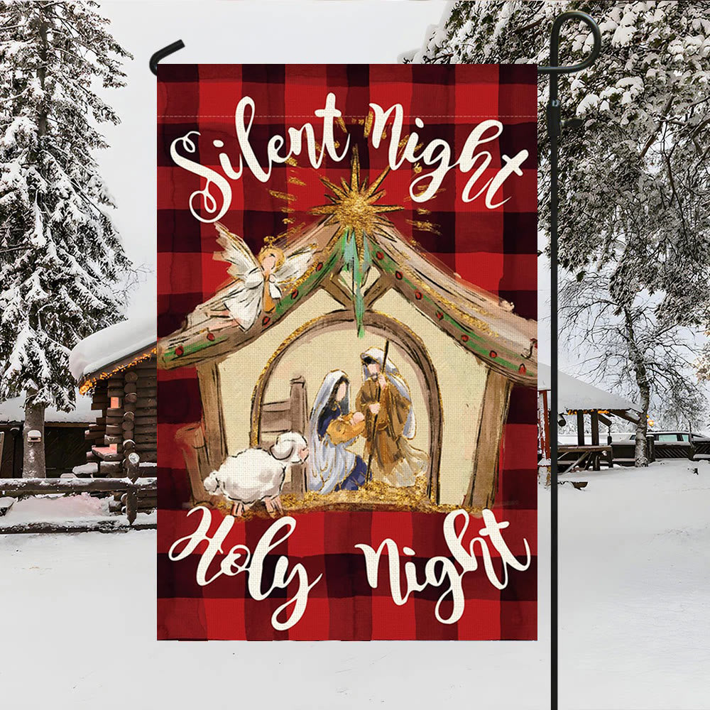Christianartworkshop Faith – Gefüllte Stille Nacht Gartenflagge: Buffalo Plaid & Krippe - image 3