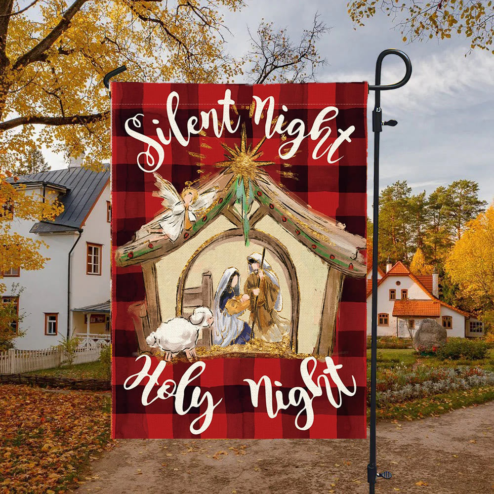 Christianartworkshop Faith – Gefüllte Stille Nacht Gartenflagge: Buffalo Plaid & Krippe - image 4