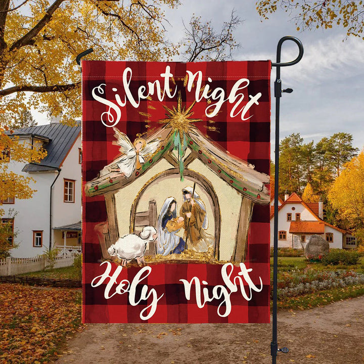 Christianartworkshop Faith – Gefüllte Stille Nacht Gartenflagge: Buffalo Plaid & Krippe - image 4