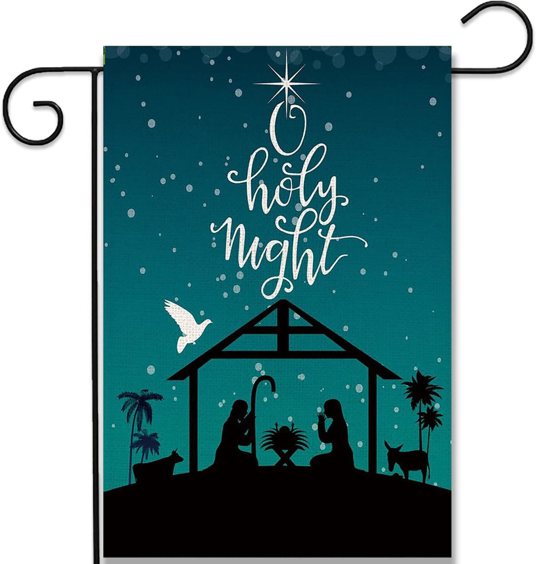 Christianartworkshop Gartenflagge mit Sternenhimmel und Weihnachtskrippe, Blaugrün, Motiv: Glaube – inspiriertes Dekor - image 6