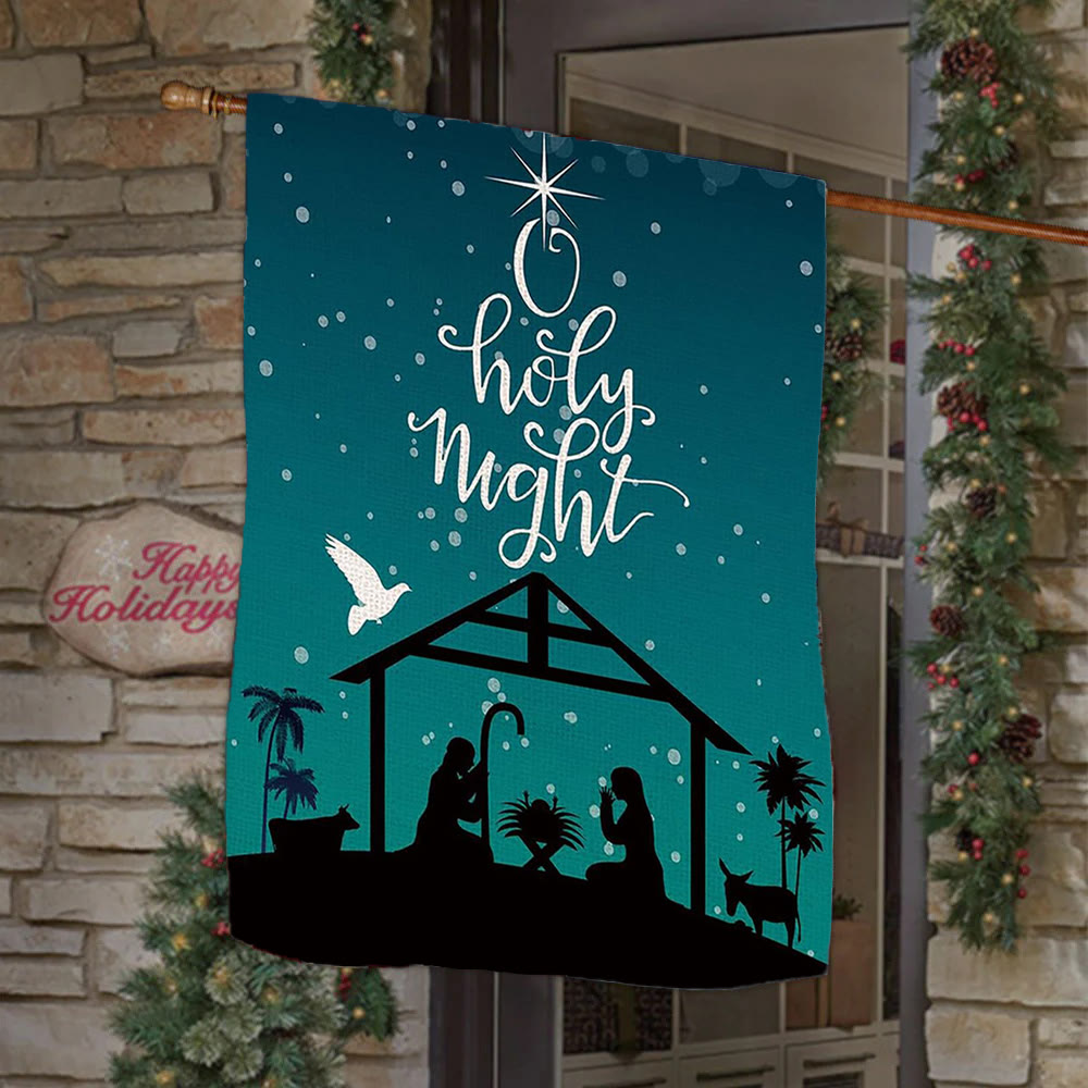 Christianartworkshop Gartenflagge mit Sternenhimmel und Weihnachtskrippe, Blaugrün, Motiv: Glaube – inspiriertes Dekor - image 1