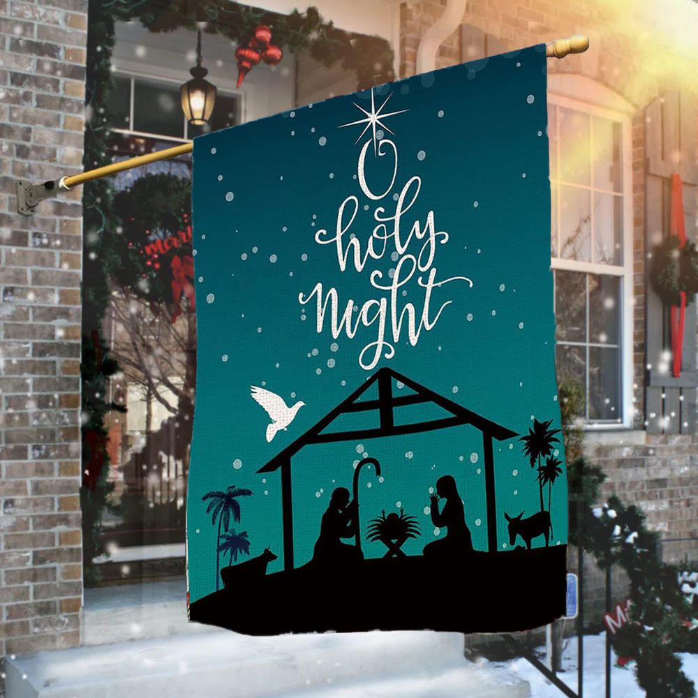 Christianartworkshop Gartenflagge mit Sternenhimmel und Weihnachtskrippe, Blaugrün, Motiv: Glaube – inspiriertes Dekor - 90×150cm (3×5 Fuß) - image 0