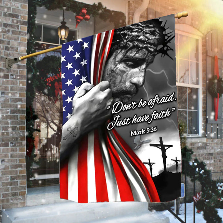 Christianartworkshop Amerikanische Flagge & Kreuzigungsszene Gartenflagge: Don't Be Afraid Faith Decor - image 3