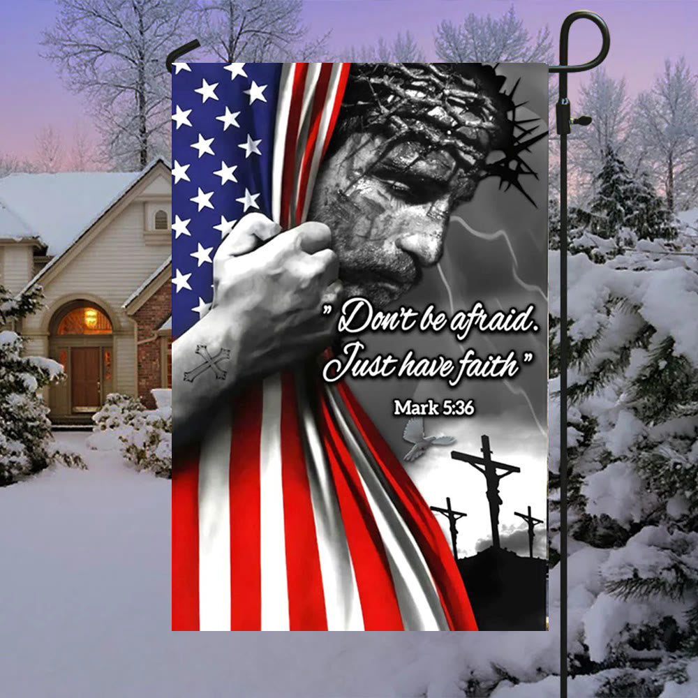 Christianartworkshop Amerikanische Flagge & Kreuzigungsszene Gartenflagge: Don't Be Afraid Faith Decor - image 1