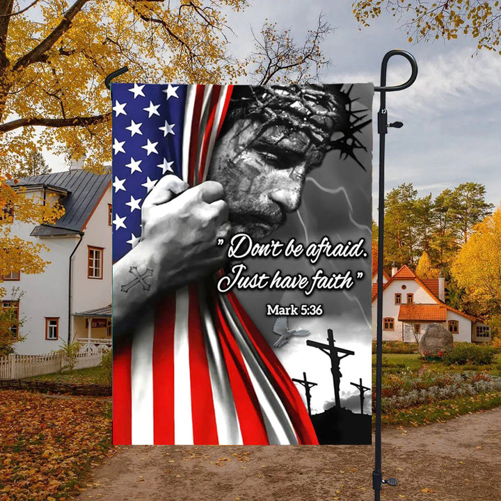 Christianartworkshop Amerikanische Flagge & Kreuzigungsszene Gartenflagge: Don't Be Afraid Faith Decor - image 5